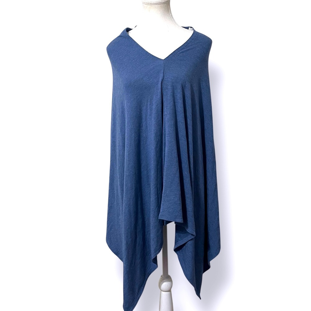 Pure Jill Womens One Size Blue‎ Knit Poncho Sleeveless Top Cover Up Casual